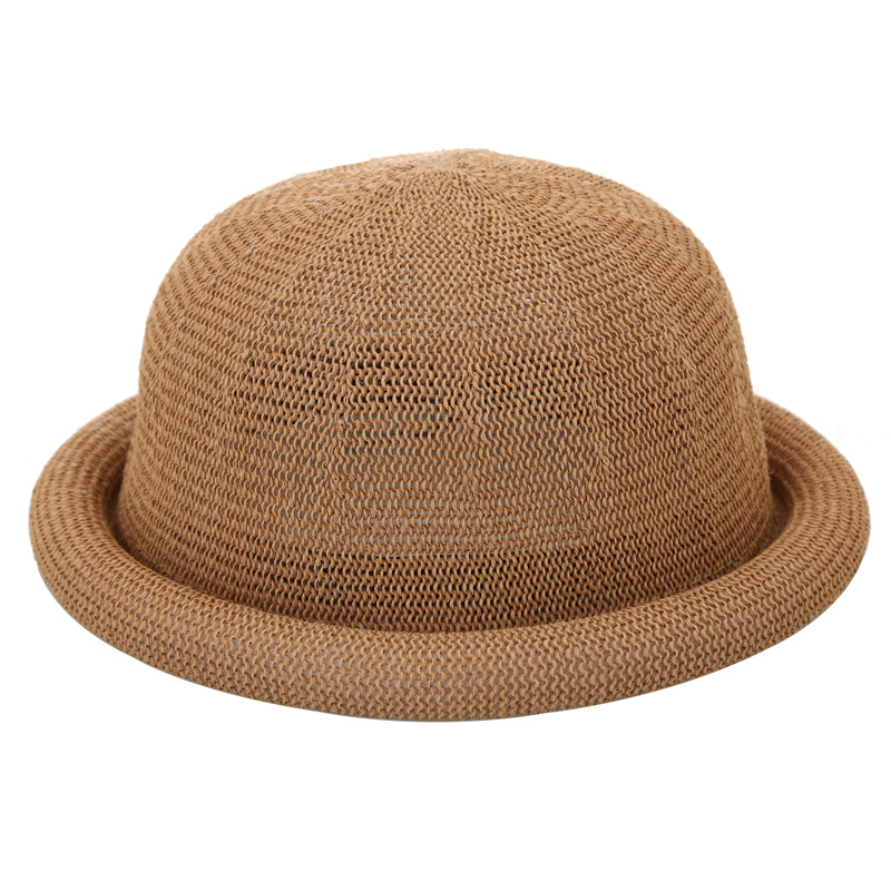 Women's Hat 2020 Spring/Summer New Straw Gauze Rolled Brim Round Top Small Fedora Elegant Sun Hat