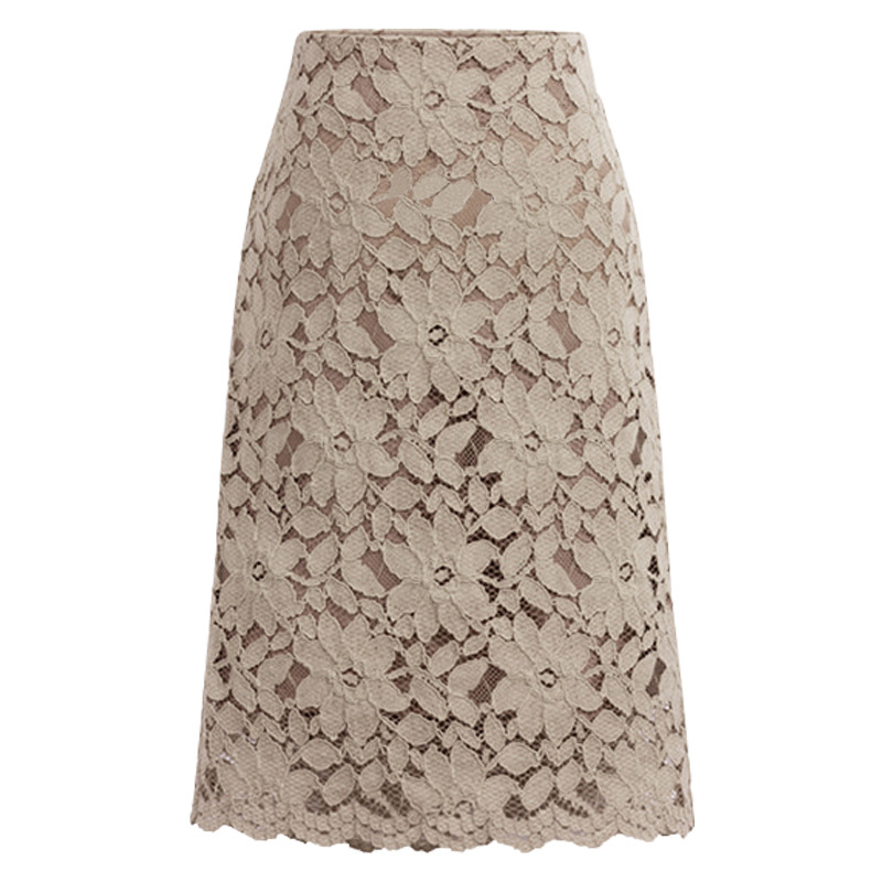 Skirt spring and summer plus size water-soluble lace skirt very fairy French niche a-line skirt mid-length hip-hugging skirt