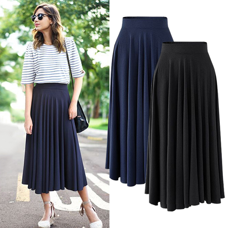 Summer new modal loose plus size skirt 200 jin fat mm mid-length large swing skirt high waist pleated umbrella skirt