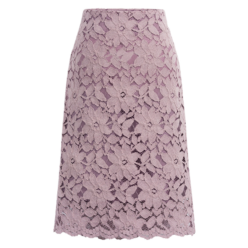 Skirt spring and summer plus size water-soluble lace skirt very fairy French niche a-line skirt mid-length hip-hugging skirt