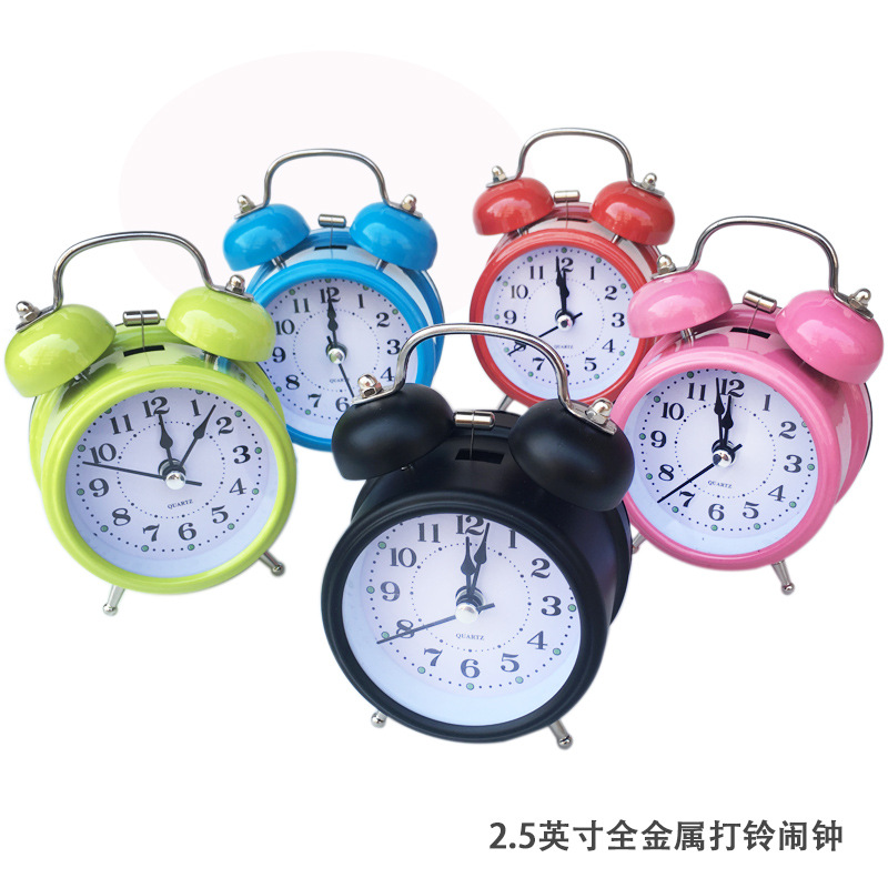 Bell Alarm Clock 3-inch Glow Silent Metal Bell Clock with Light Student Gift Clock Quartz Clock