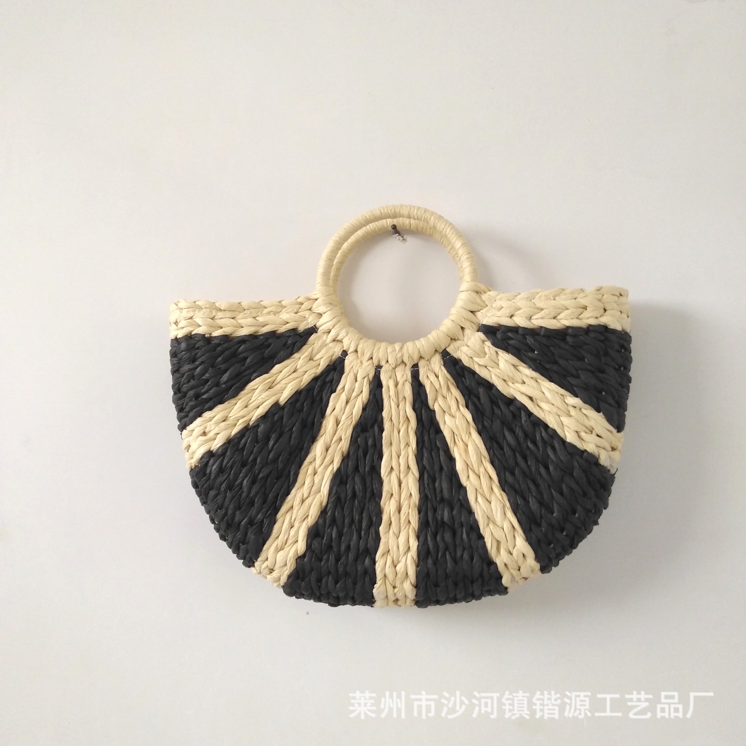 Semicircle woven bag summer striped round bucket bag straw woven bag handbag moon bag handbag Chinese style