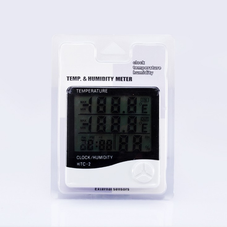 HTC-2 Indoor and Outdoor Thermometer Alarm Clock Home Dual Temperature Display with Probe Electronic Thermometer
