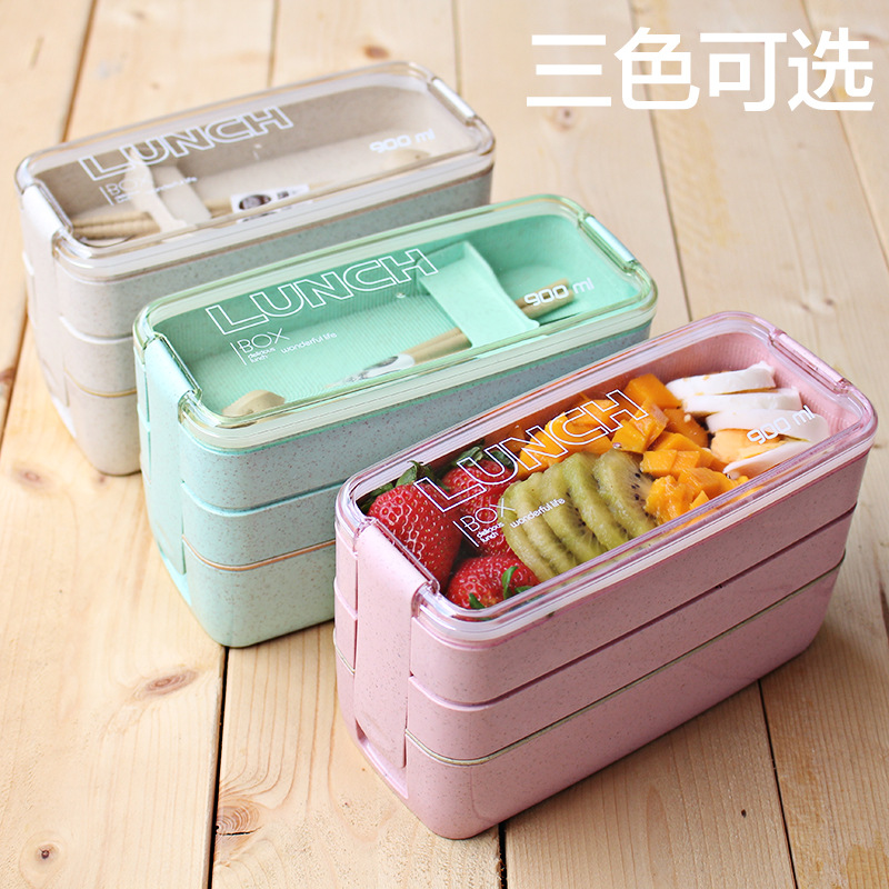 Japanese-style kawaii student lunch box, bento box with compartments, microwave-safe, fruit salad, office workers' light meal box