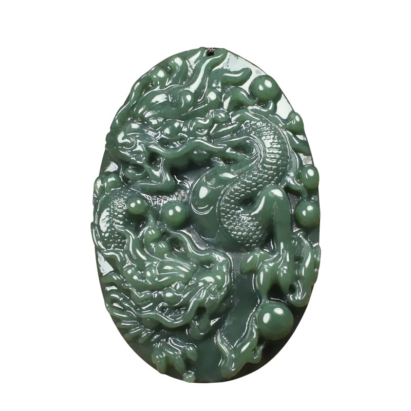 Xinjiang Tianyu Green Jade Dragon Pendant Domineering Man Double Sided Carving Zodiac Dragon Jade Pendant Live Broadcast