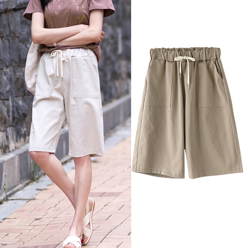 New shorts women summer thin high waist wide-leg 300 jin casual mid-length pants straight leg plus size elastic waist five-tenths pants women