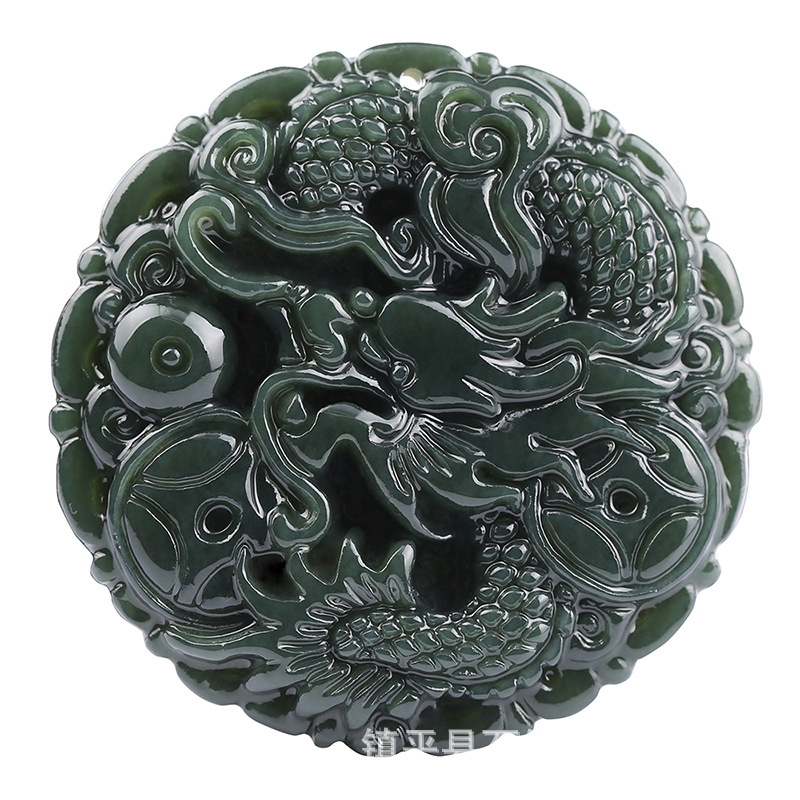 Xinjiang Tianyu Green Jade Dragon Pendant Domineering Man Double Sided Carving Zodiac Dragon Jade Pendant Live Broadcast