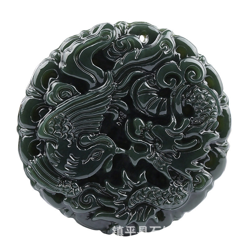 Xinjiang Tianyu Green Jade Dragon Pendant Domineering Man Double Sided Carving Zodiac Dragon Jade Pendant Live Broadcast