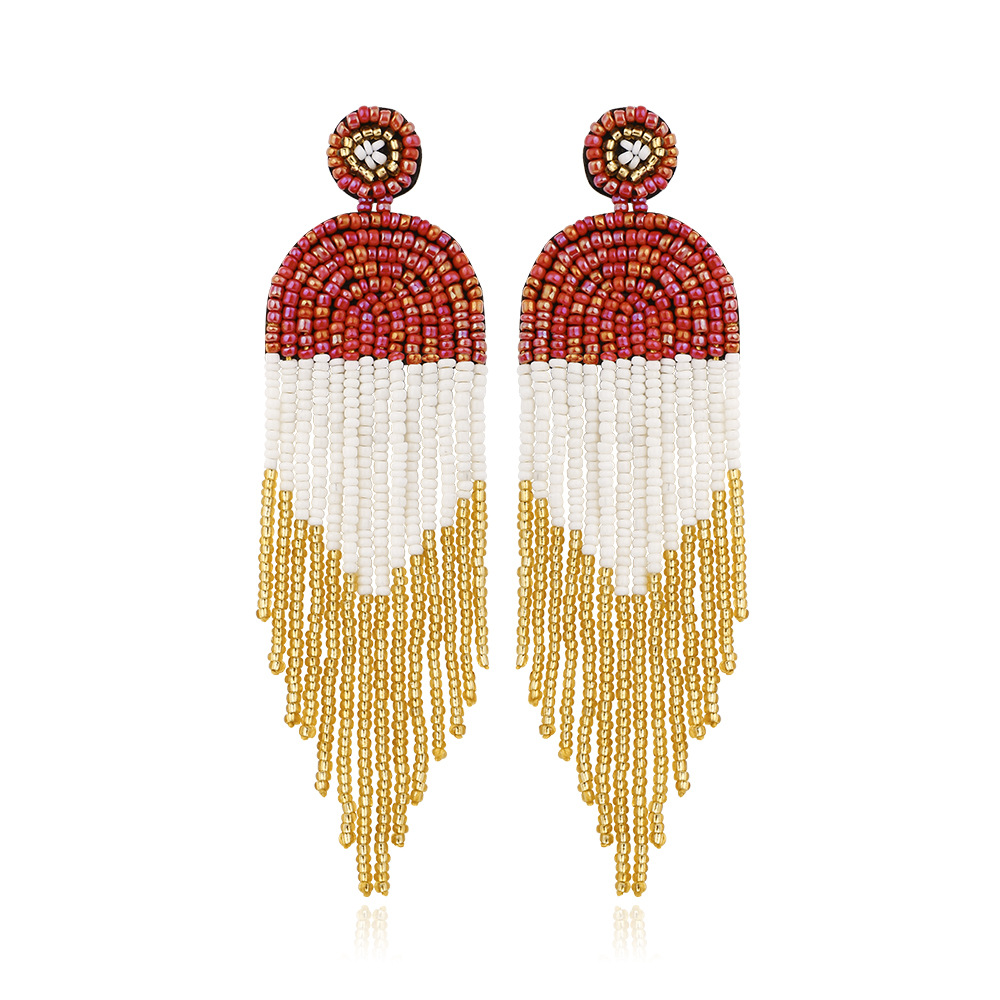 Seed Bead Tassel Earrings Bohemian Ethnic Style Handmade Earrings Handcrafted