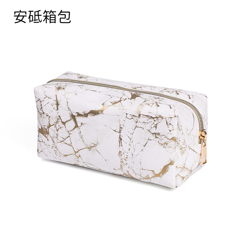 New Marble Pattern PU Cosmetic Bag Portable Handheld Bag Large Capacity Cosmetic Storage Bag