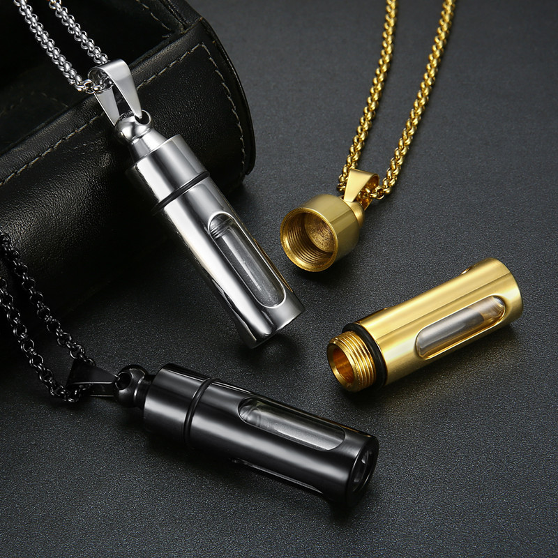 Essential Oil Perfume Bottle Scented Necklace Stainless Steel Openable Glass Pendant Women's Accessory Geometric