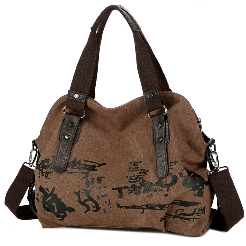 Women's washed large capacity canvas bag soft handle handbag canvas large bag shell-shaped printed women's bag shell bag