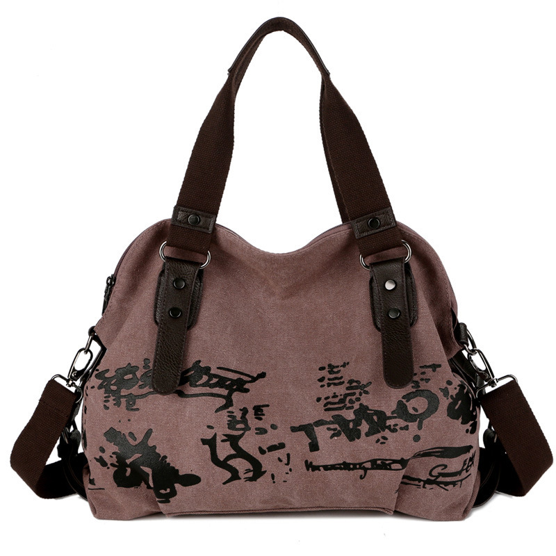 Women's washed large capacity canvas bag soft handle handbag canvas large bag shell-shaped printed women's bag shell bag