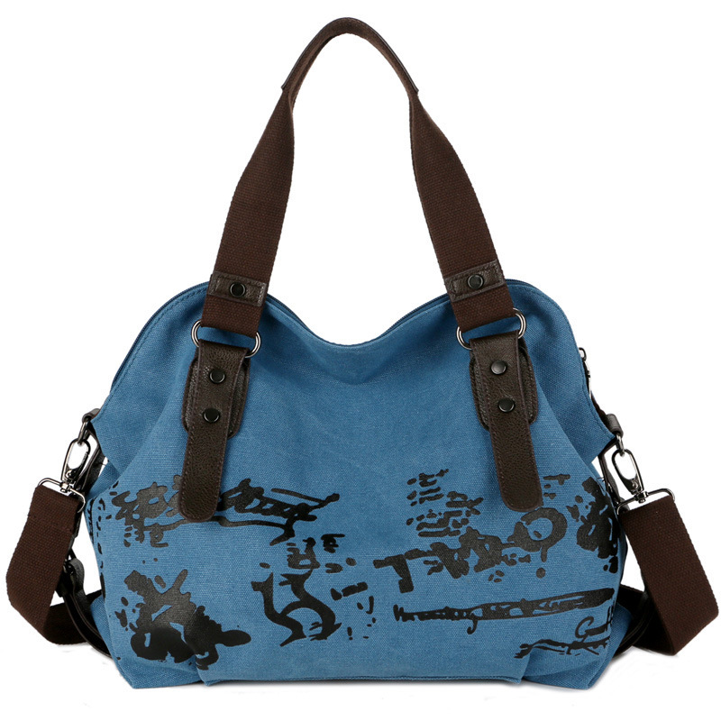 Women's washed large capacity canvas bag soft handle handbag canvas large bag shell-shaped printed women's bag shell bag