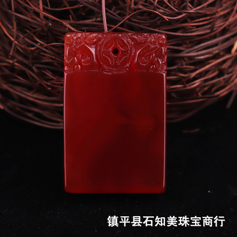 Natural Ice Seed Agate Chalcedony Small Square Pendant Men Women Peace No Event Pendant Live Broadcast