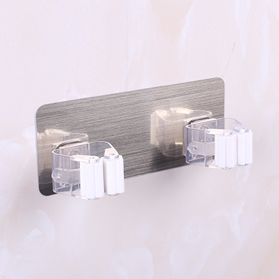 Brushed gray seamless mop holder, mop clip no-drill seamless broom mop hook clip, mop holder base