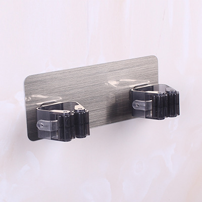 Brushed gray seamless mop holder, mop clip no-drill seamless broom mop hook clip, mop holder base