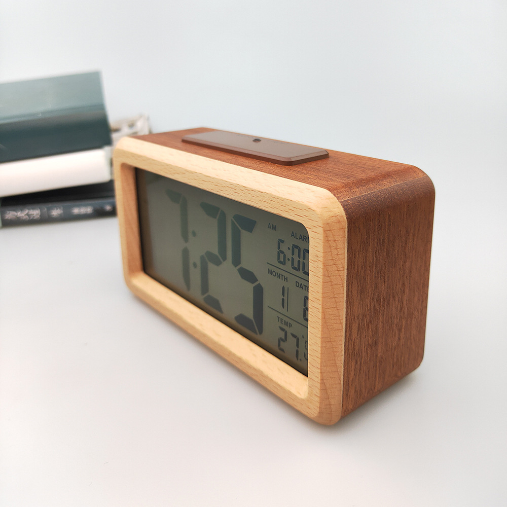 Simple Clock Electronic Clock Solid Wood Alarm Clock Electronic Gift Smart Clock 1902