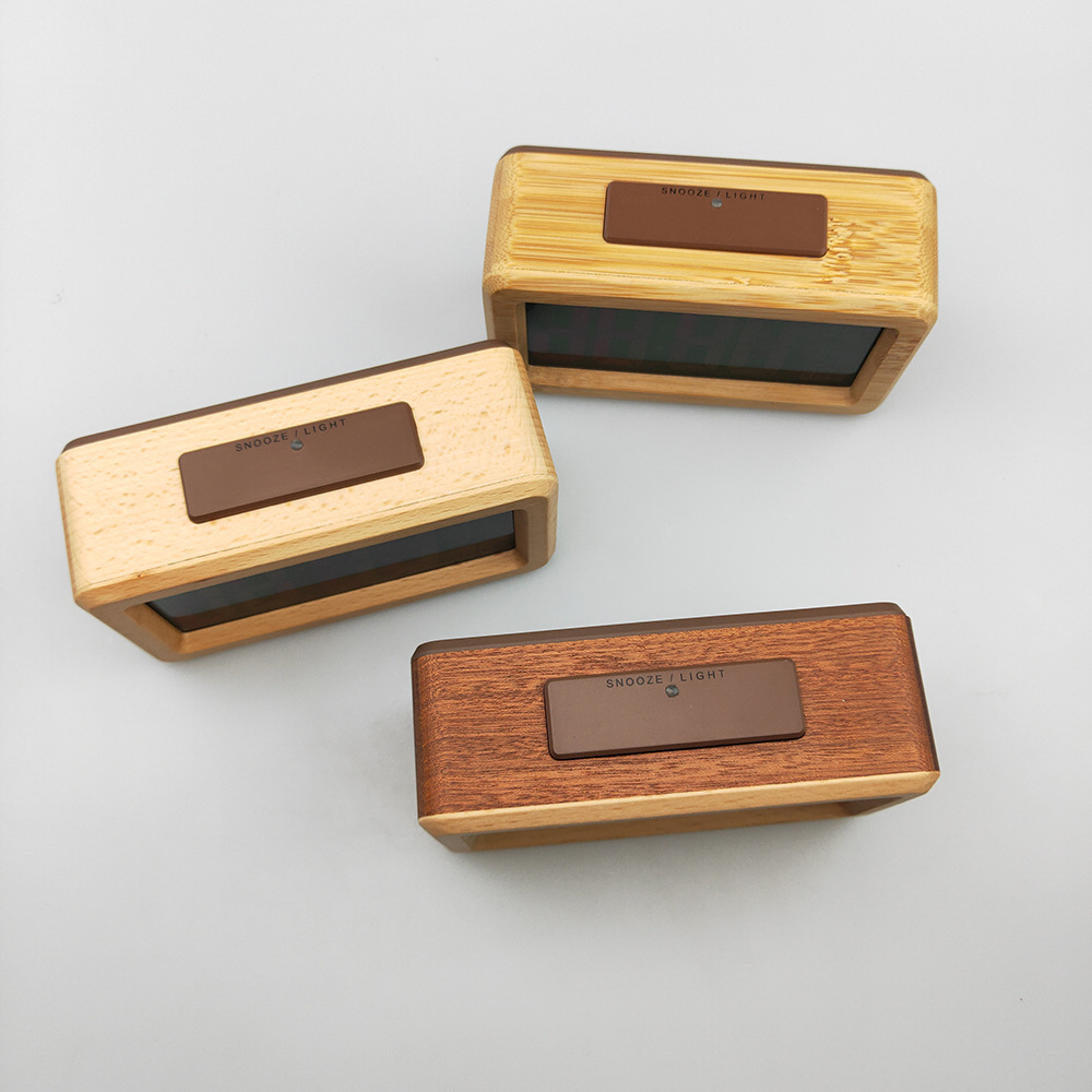 Simple Clock Electronic Clock Solid Wood Alarm Clock Electronic Gift Smart Clock 1902