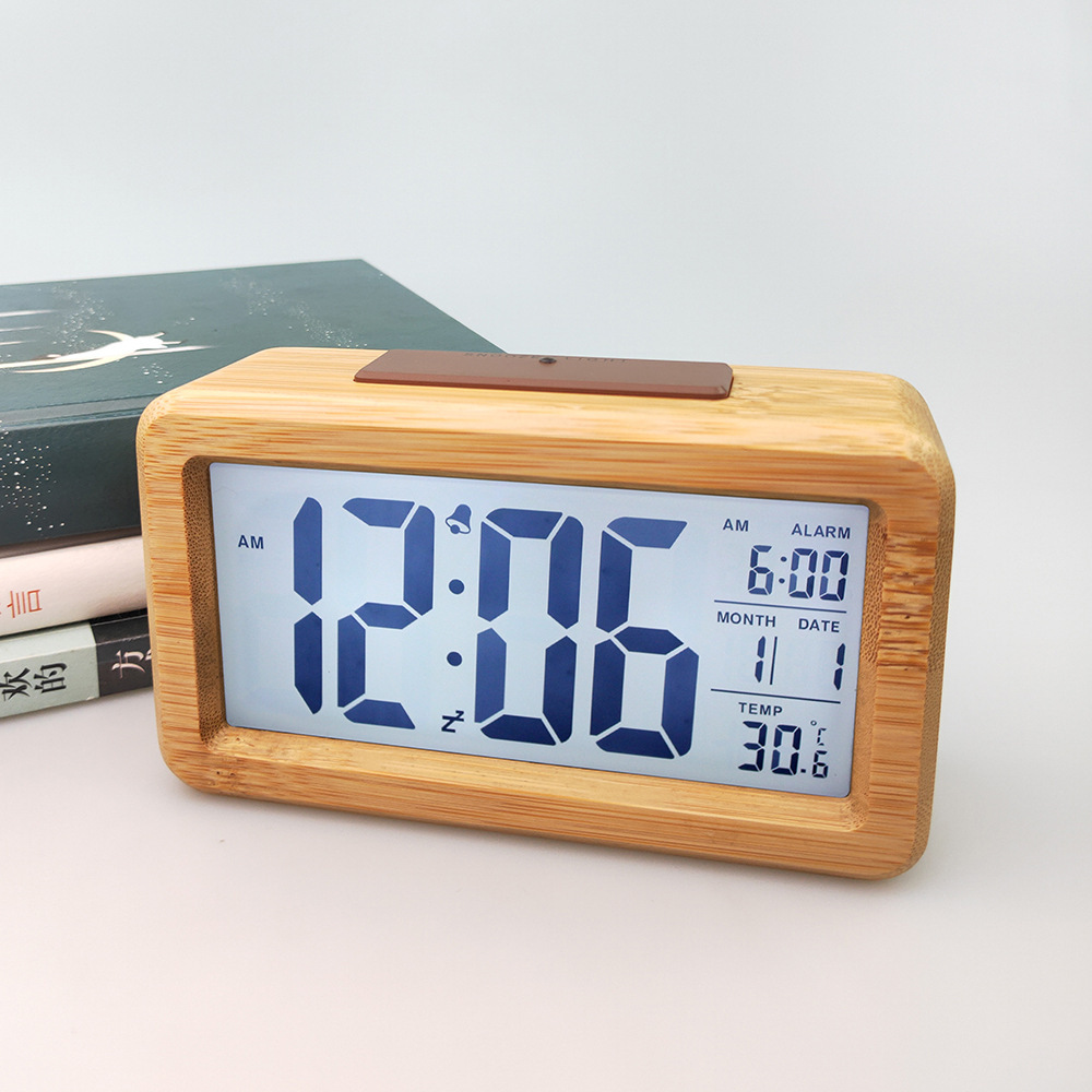 Simple Clock Electronic Clock Solid Wood Alarm Clock Electronic Gift Smart Clock 1902