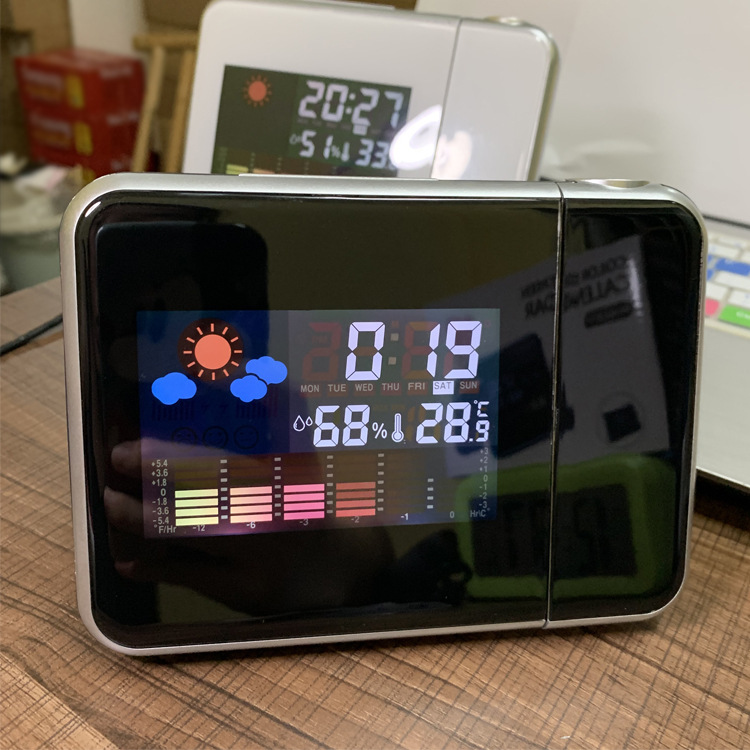 Tech Weather Station Projection Clock Time Projection LED Color Screen Calendar Weather Display Electronic Alarm Clock