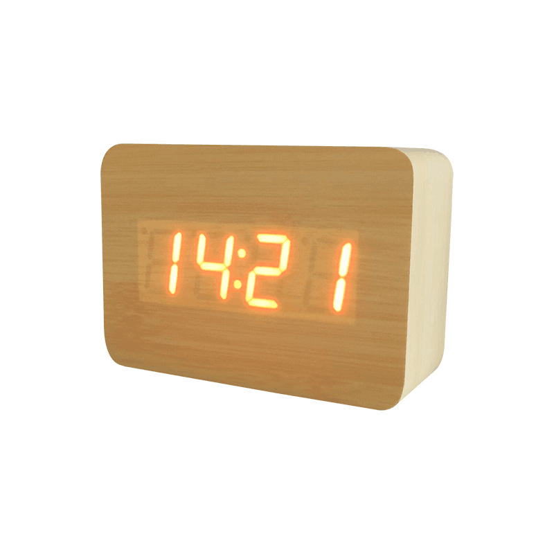 Wooden electronic alarm clock, voice-activated silent clock, LED gift clock, student desktop electronic clock