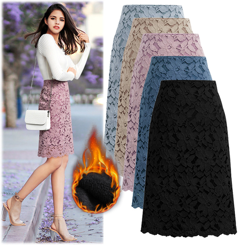Skirt spring and summer plus size water-soluble lace skirt very fairy French niche a-line skirt mid-length hip-hugging skirt