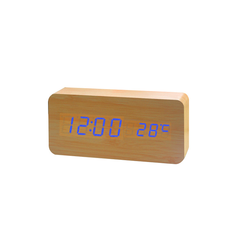 LED Wooden Clock Electronic Clock Wooden Digital Clock Voice Control Thermometer Electronic Alarm Clock
