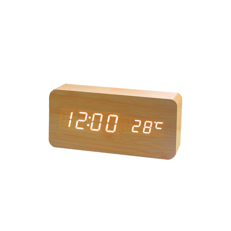 LED Wooden Clock Electronic Thermometer Voice Control LED Clock Digital Electronic Gift Clock Wooden Alarm Clock