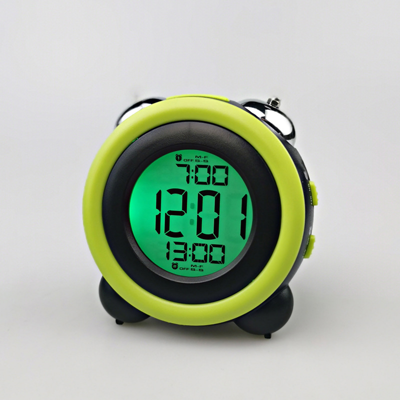 High Volume Simple Stereo LED Alarm Clock Silent Night Light Electronic Clock Double Bell Two Groups Alarm Clock 0705