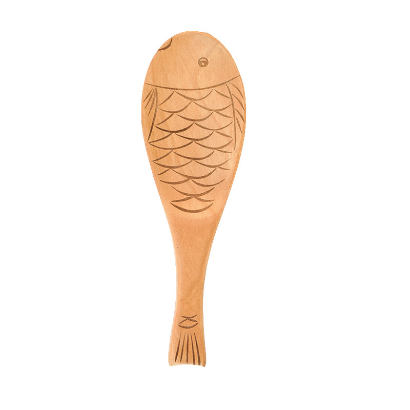 Wooden Tableware Birch Natural Color Fish-Shaped Rice Spoon Scoop Rice Spoon Cartoon Spoon