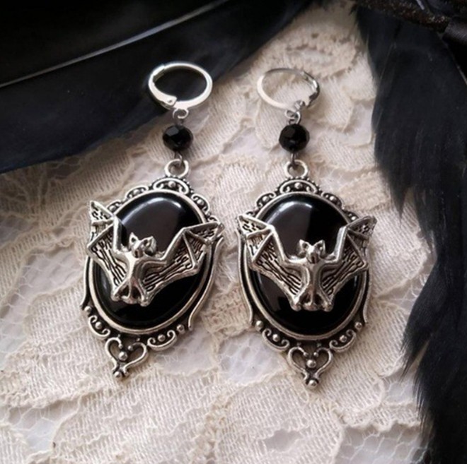 New Halloween Necklace Animal Bat Black Gemstone Ring Earrings Jewelry