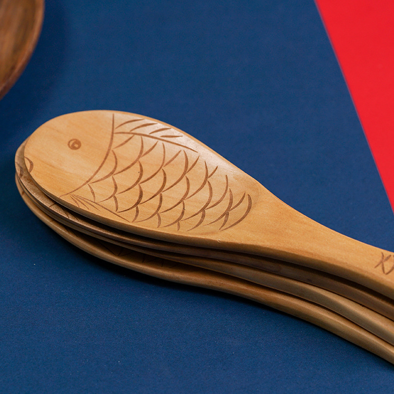 Wooden Tableware Birch Natural Color Fish-Shaped Rice Spoon Scoop Rice Spoon Cartoon Spoon