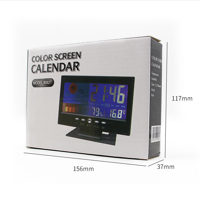 Smart Weather Electronic Alarm Clock LED Color Screen Weather Display Temperature Humidity Calendar Voice-activated Night Light Clock Gift
