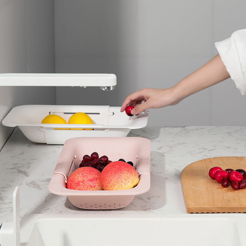 【Hedou】Drain basket, sink drain hanger, expandable plastic vegetable washing basket, kitchen supplies