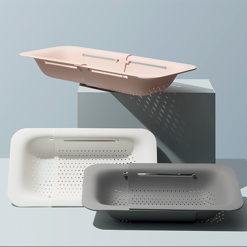 【Hedou】Drain basket, sink drain hanger, expandable plastic vegetable washing basket, kitchen supplies