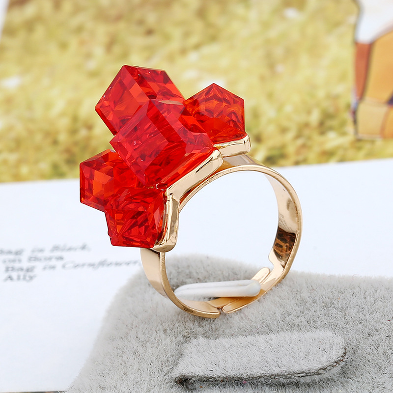 High-quality three-dimensional cube jewelry inlaid with Austrian amethyst ring for women's index finger