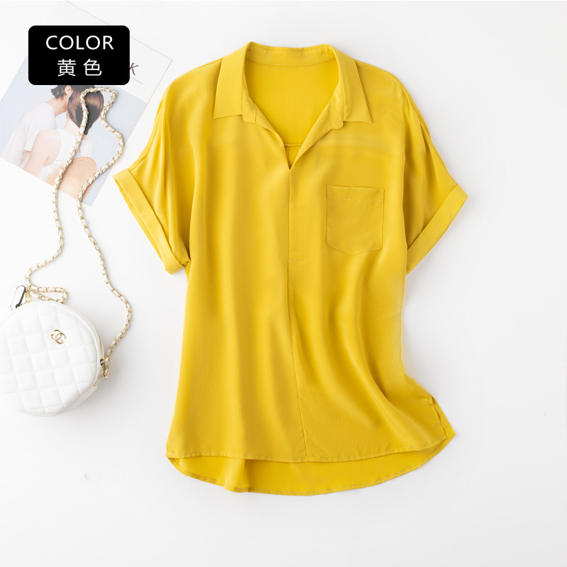 Double Crepe Silk Mulberry Silk T-Shirt for Women New Summer Solid Color Casual Short Sleeve Badminton Shirt Sports Top