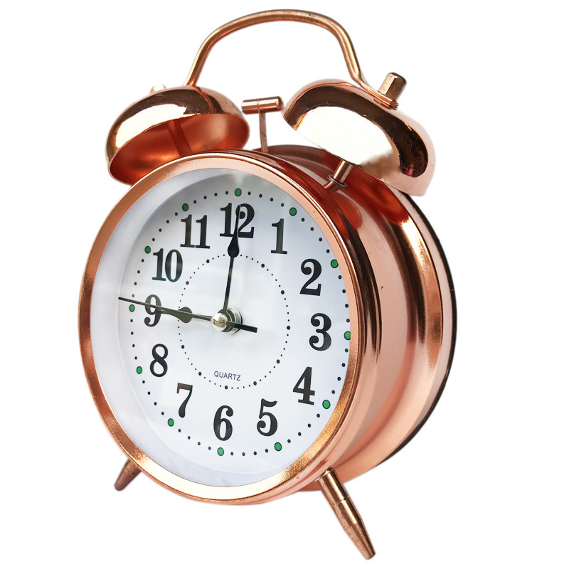 4-Inch Silver Electroplated Metal Bell Alarm Clock Large Alarm Clock Aishida Ultra-Quiet Movement with Night Light