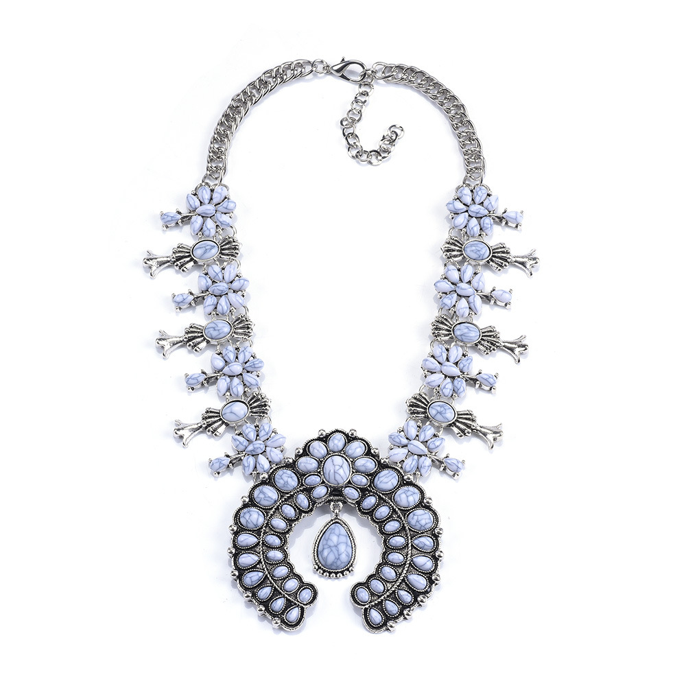 Big brand Bohemian style turquoise flower pendant alloy necklace eaby