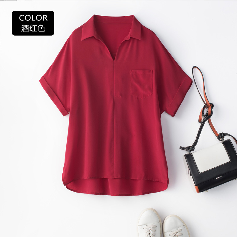 Double Crepe Silk Mulberry Silk T-Shirt for Women New Summer Solid Color Casual Short Sleeve Badminton Shirt Sports Top