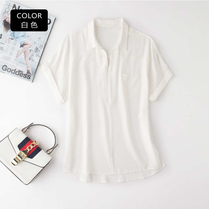 Double Crepe Silk Mulberry Silk T-Shirt for Women New Summer Solid Color Casual Short Sleeve Badminton Shirt Sports Top