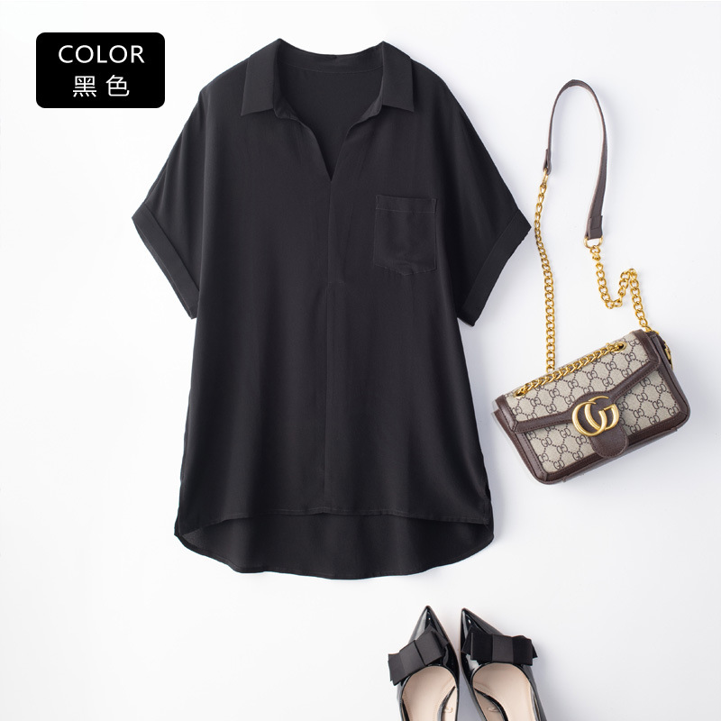Double Crepe Silk Mulberry Silk T-Shirt for Women New Summer Solid Color Casual Short Sleeve Badminton Shirt Sports Top