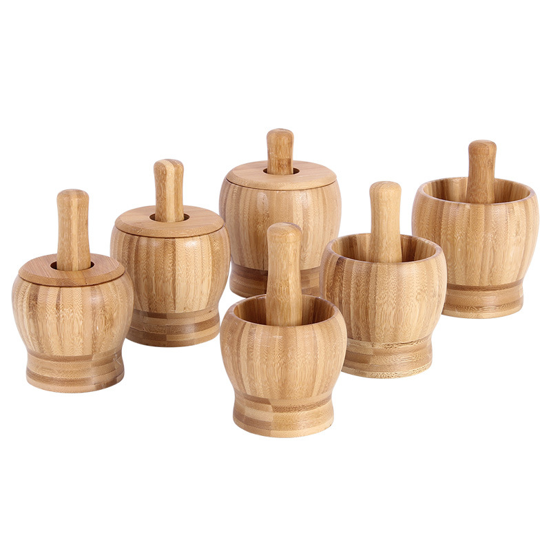 Bamboo garlic masher, home kitchen food stirrer, mortar, garlic press, garlic grinder, with lid, garlic masher