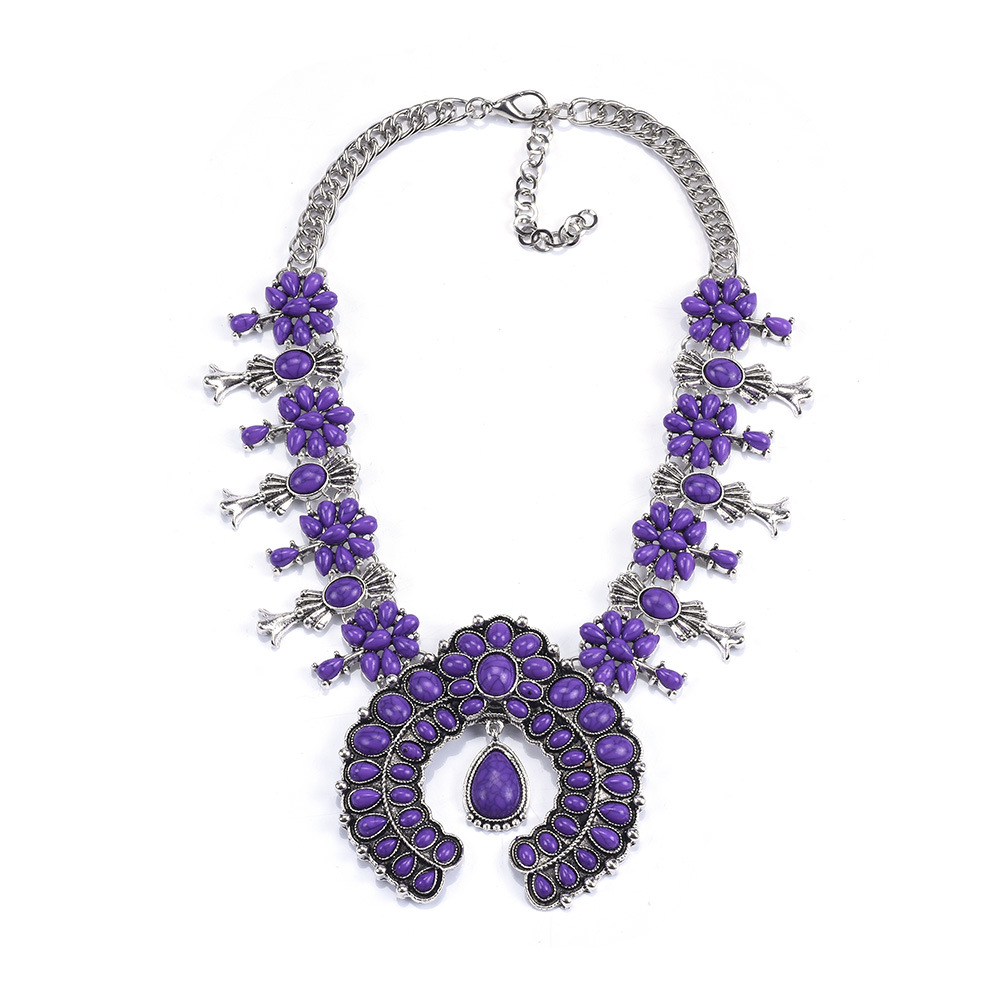 Big brand Bohemian style turquoise flower pendant alloy necklace eaby