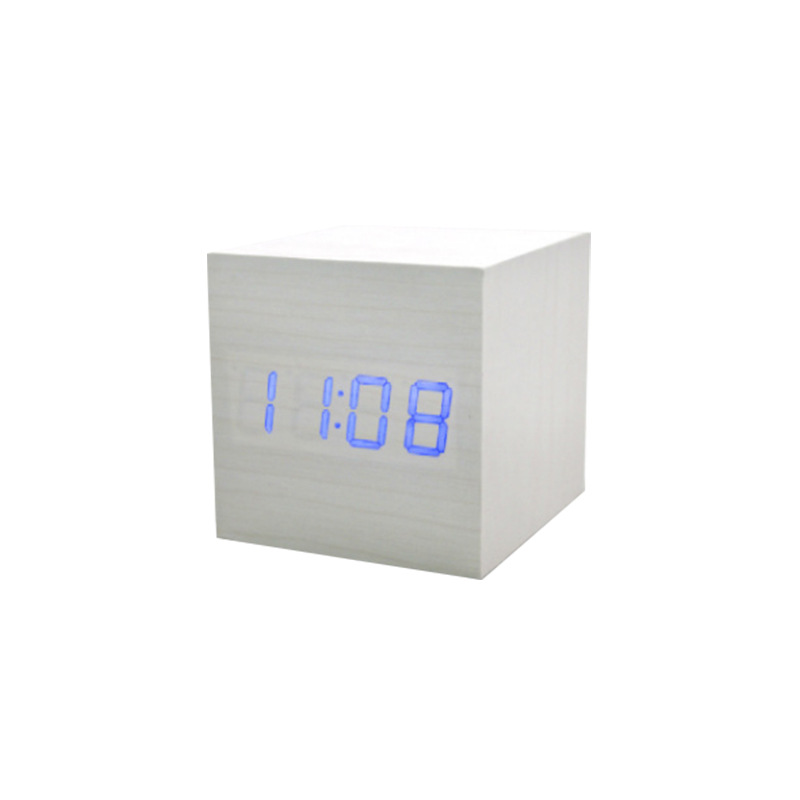 Desk Clock LED Wooden Clock Electronic Clock Mini Square Small Alarm Clock Digital Clock Thermometer Bedside Clock