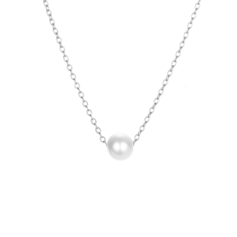 eManco New Accessories Simple Pearl Pendant Women Stainless Steel Gold Plated Necklace Collarbone Chain