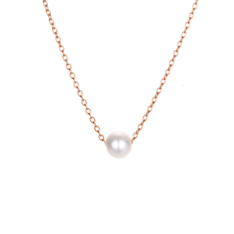eManco New Accessories Simple Pearl Pendant Women Stainless Steel Gold Plated Necklace Collarbone Chain