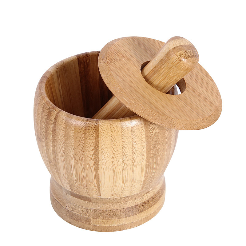 Bamboo garlic masher, home kitchen food stirrer, mortar, garlic press, garlic grinder, with lid, garlic masher