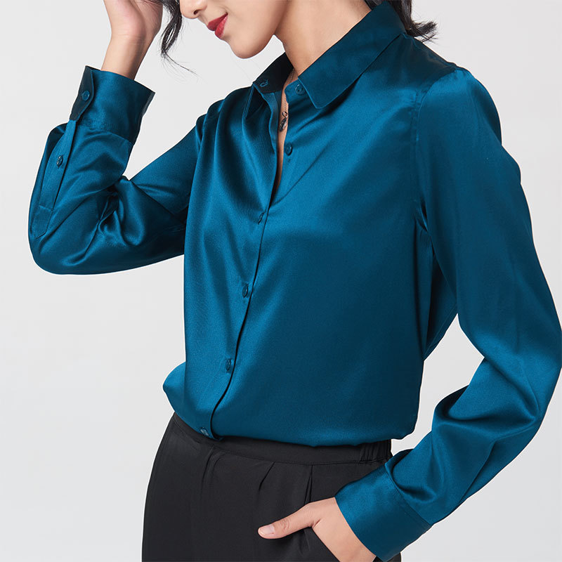 Mulberry silk long-sleeved shirt for women 2026 spring/autumn professional contrasting color commuter shirt slim fit square collar top